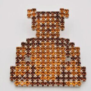 80s Vintage BAUER Crystal Brooch Pin Teddy Bear Swarovski Crystals Signed